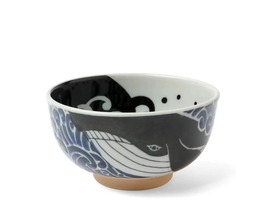 Miya Company 5" Blue Whale Waves Ceramic Bowl - Handcrafted Ocean Themed Dining Decor