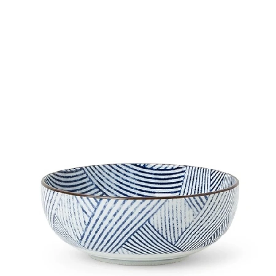 Miya Company Aizome Shima 7-Inch Ceramic Bowl – Handcrafted Japanese Style Dining & Serving Dish