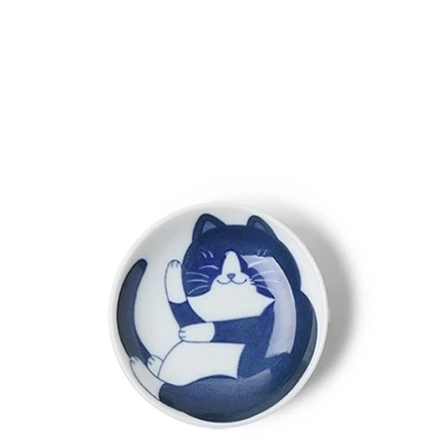 Miya Company Blue Cat Ceramic Sauce Dish 3.75 Inch Appetizer Plate for Dessert Dip Serving