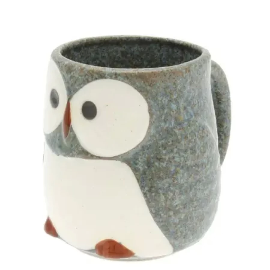 "Blue Owl Ceramic Mug by Miya Company – Handmade Coffee Cup with Unique Design"