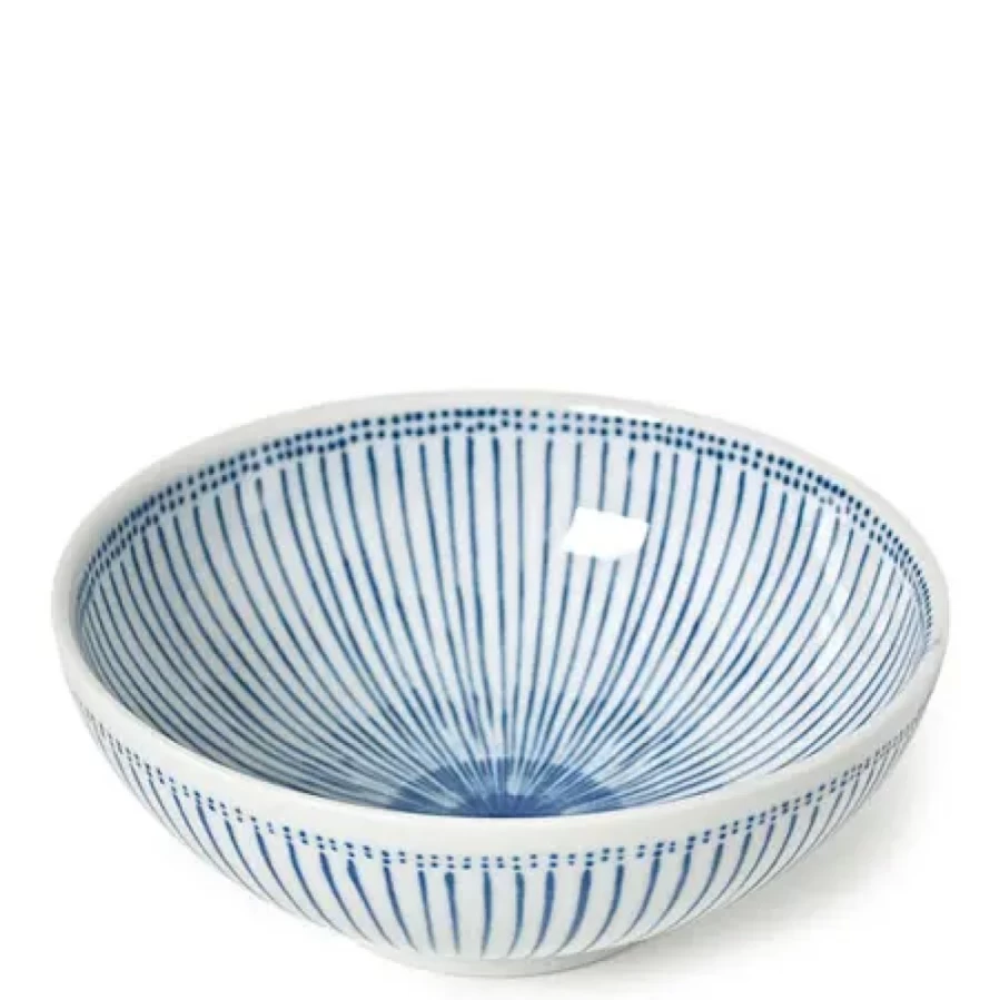 Miya Company Blue Stripes 8.25-Inch Ceramic Bowl – Handcrafted Striped Design