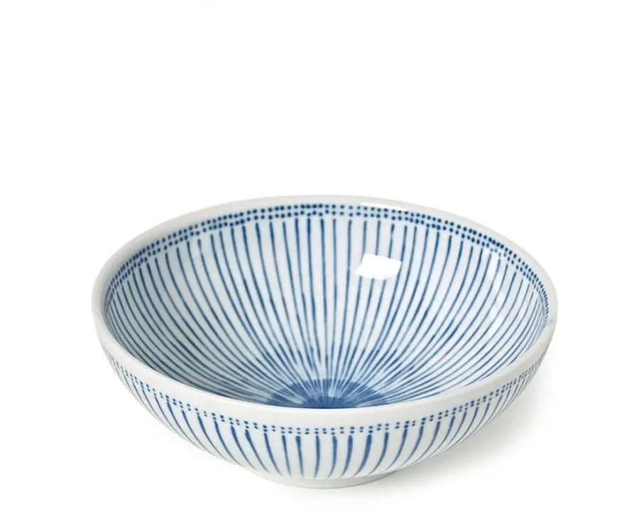 Miya Company Blue Stripes 8.25-Inch Ceramic Bowl – Handcrafted Striped Design