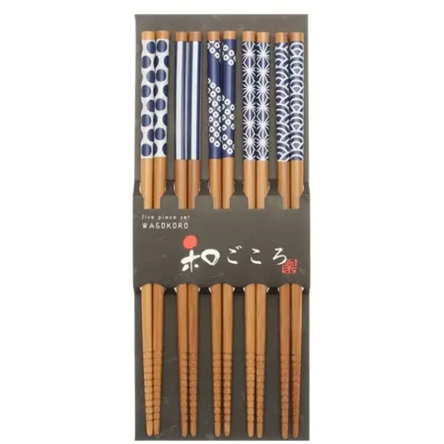 "MIYA COMPANY Bamboo Chopsticks Set - Waka Blue/White Reusable Eco-Friendly Utensils"