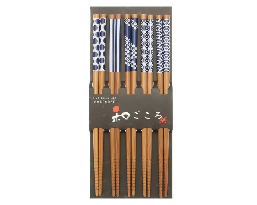 "MIYA COMPANY Bamboo Chopsticks Set - Waka Blue/White Reusable Eco-Friendly Utensils"