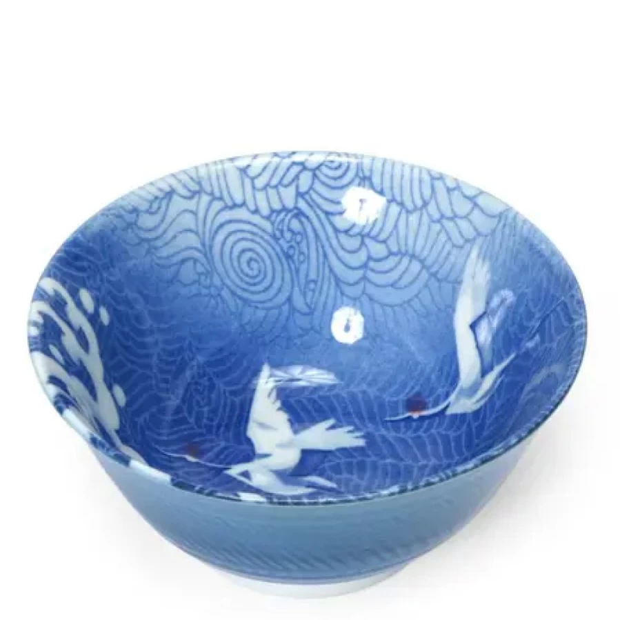 Miya Company 6-Inch Blue Cranes Decorative Bowl – Handcrafted Ceramic Serving Dish