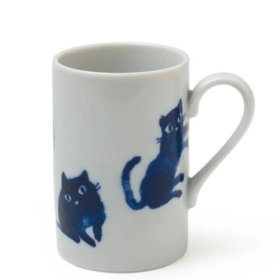 Miya Company Midnight Blue Ceramic Cat Mug - Handmade Coffee Cup with Unique Feline Design