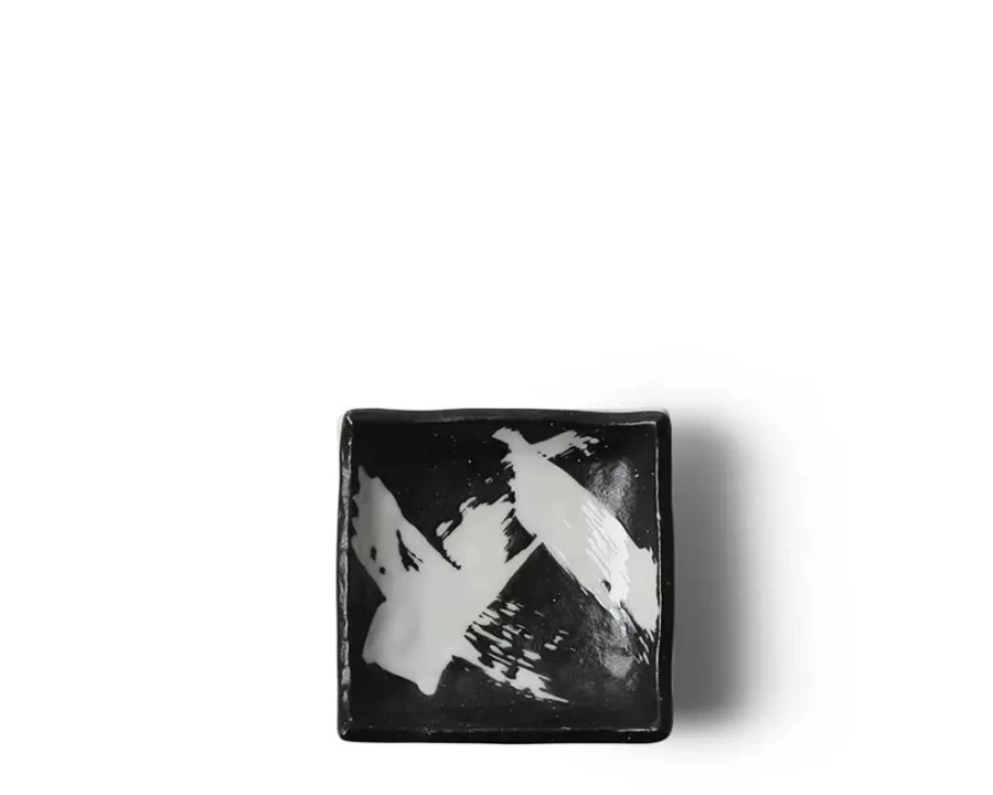 Miya Company Premium Black and White Brush Sauce Dish for Artistic Cooking and Serving