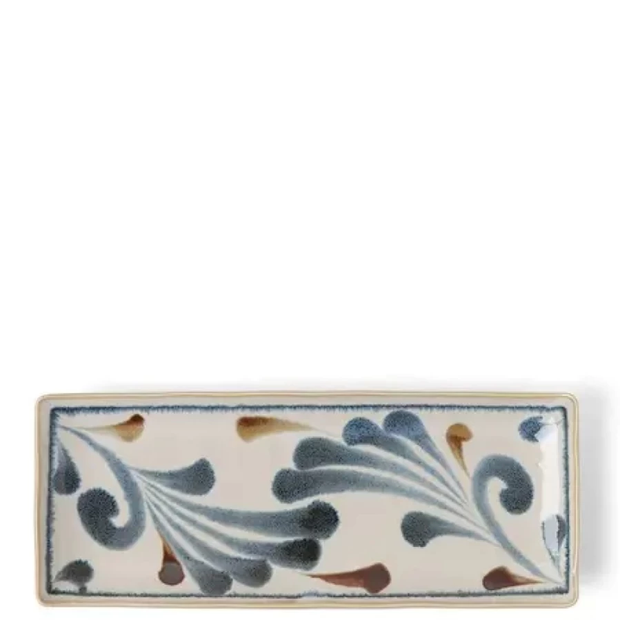Miya Company Rustic Blue Vines Ceramic Rectangle Plate for Dining Decor