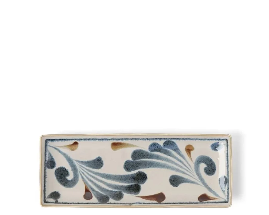 Miya Company Rustic Blue Vines Ceramic Rectangle Plate for Dining Decor