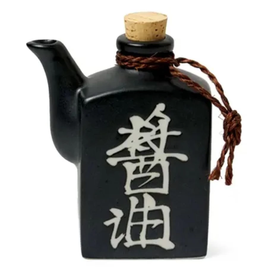 Miya Company Black Matte Shoyu 6 Oz Soy Sauce Pot With Cork Stopper - Japanese Style Seasoning Container