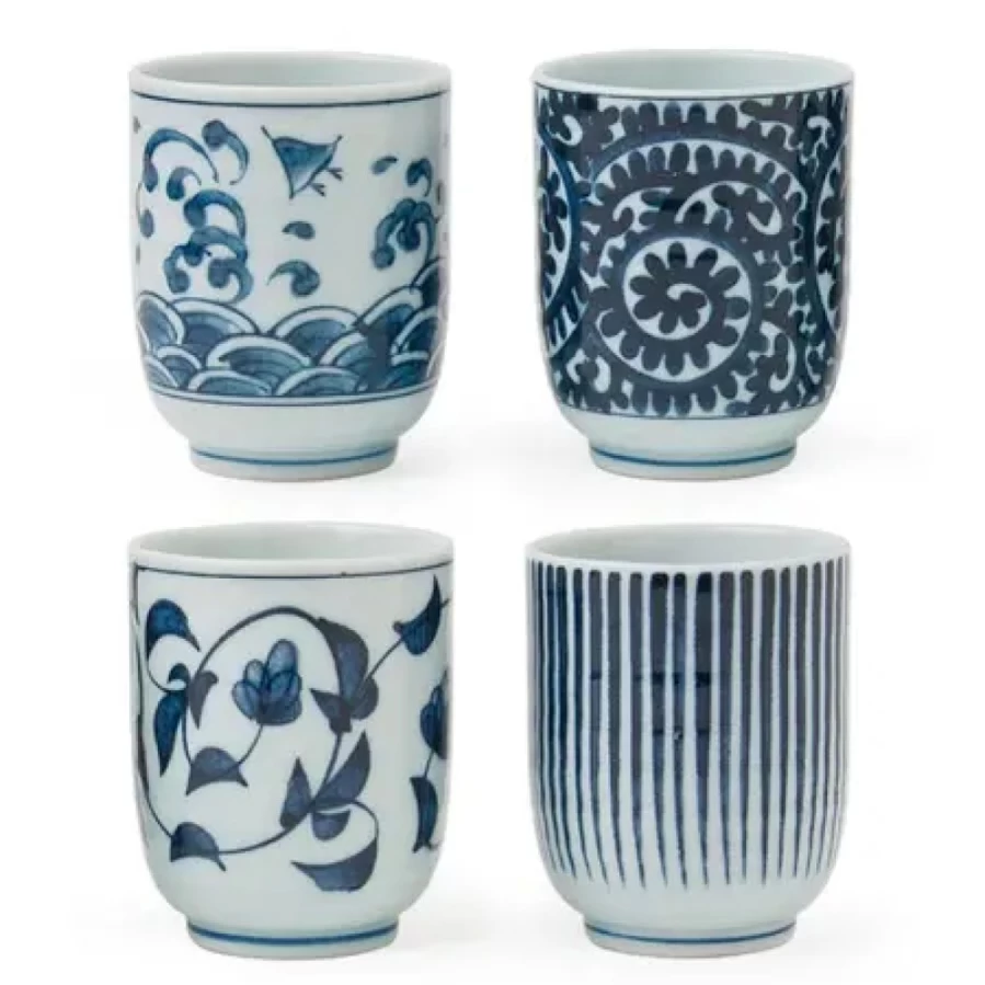 Miya Company Blue & White Porcelain Teacup Set - Elegant Ceramic Tea Cups for Home & Gifting