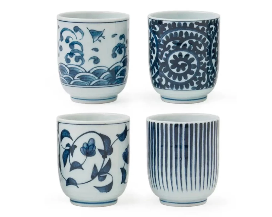 Miya Company Blue & White Porcelain Teacup Set - Elegant Ceramic Tea Cups for Home & Gifting