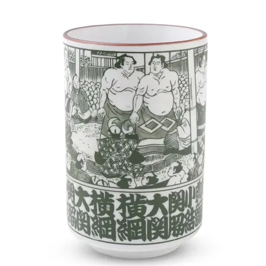 Miya Company Sumo Match 8 Oz. Ceramic Teacup - Japanese Style Wrestling Theme Cup
