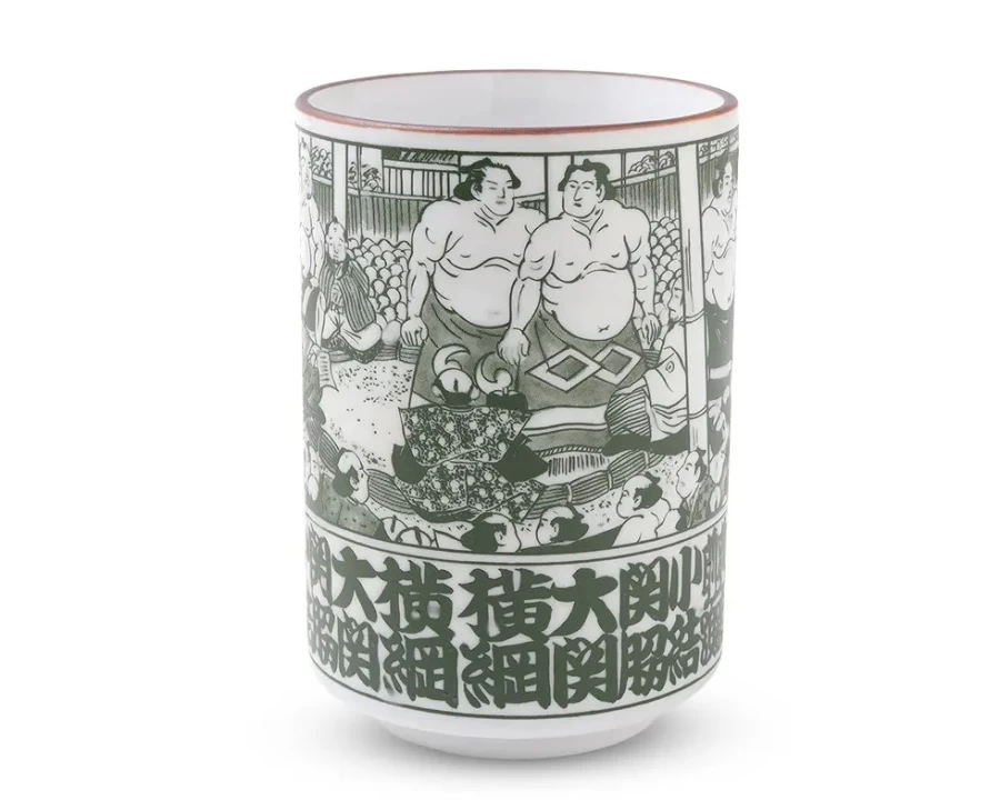 Miya Company Sumo Match 8 Oz. Ceramic Teacup - Japanese Style Wrestling Theme Cup