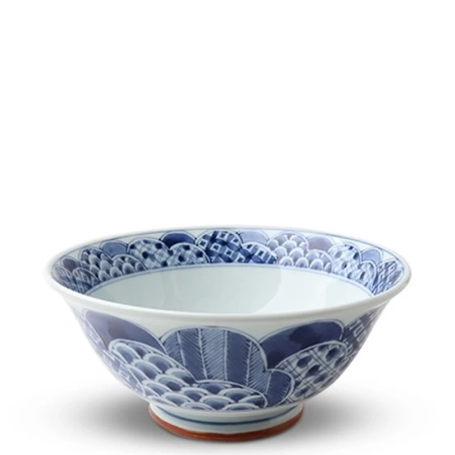 Miya Company Blue & White Ceramic Noodle Bowl 7.5 Inch Handmade Asian Soup Bowl