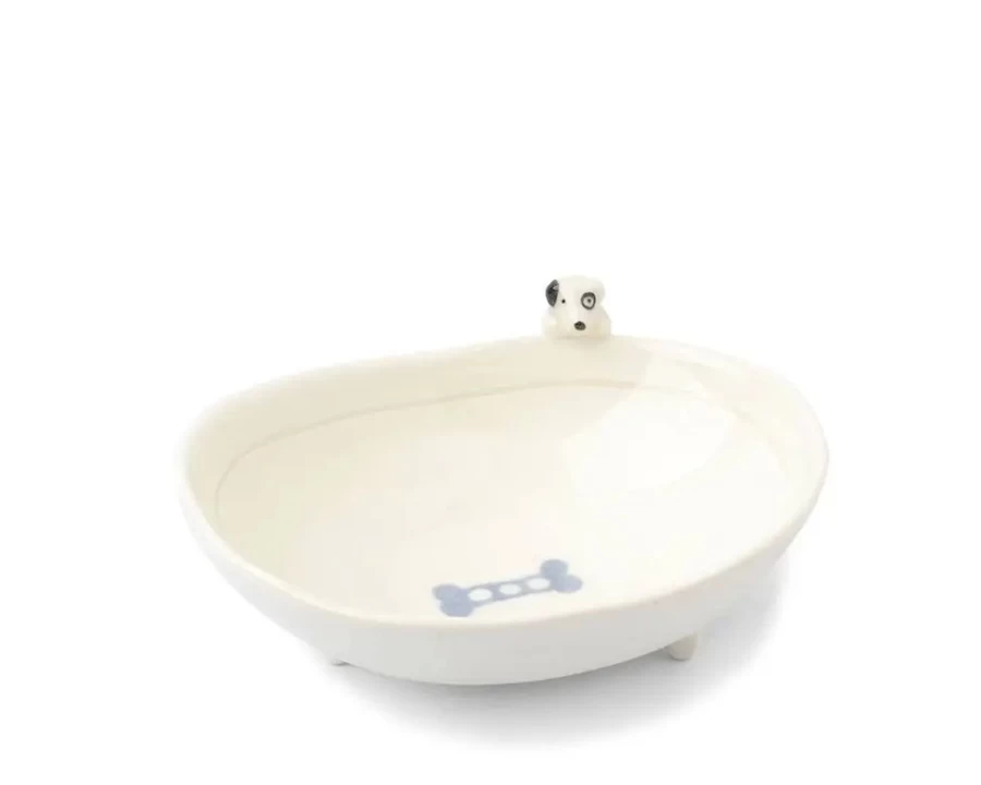 "Miya Company Footed Dog Bowl With Bone Design – Durable Pet Feeding Dish"