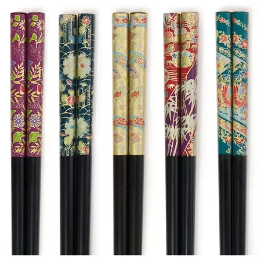 "Elegant Kimono Print Chopsticks Set by Miya Company – Traditional Japanese Style Dining Utensils"