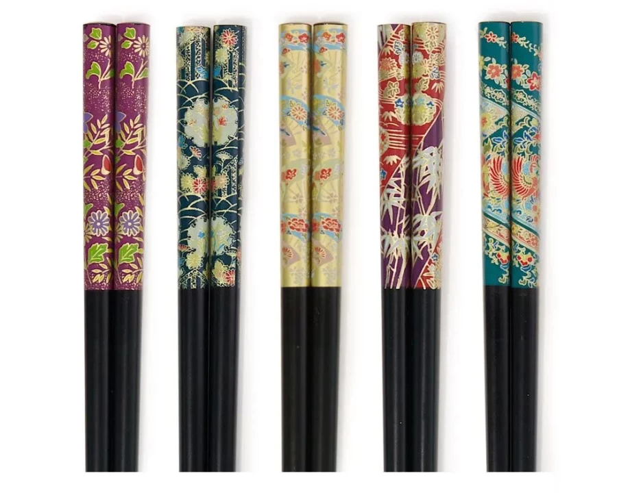 "Elegant Kimono Print Chopsticks Set by Miya Company – Traditional Japanese Style Dining Utensils"
