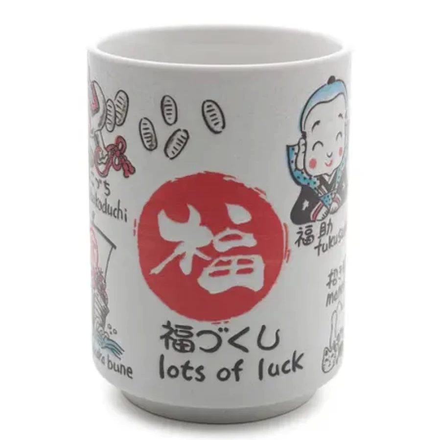 "Lucky Miya Company Teacup - Charming Ceramic Cup for Good Fortune & Tea Lovers"
