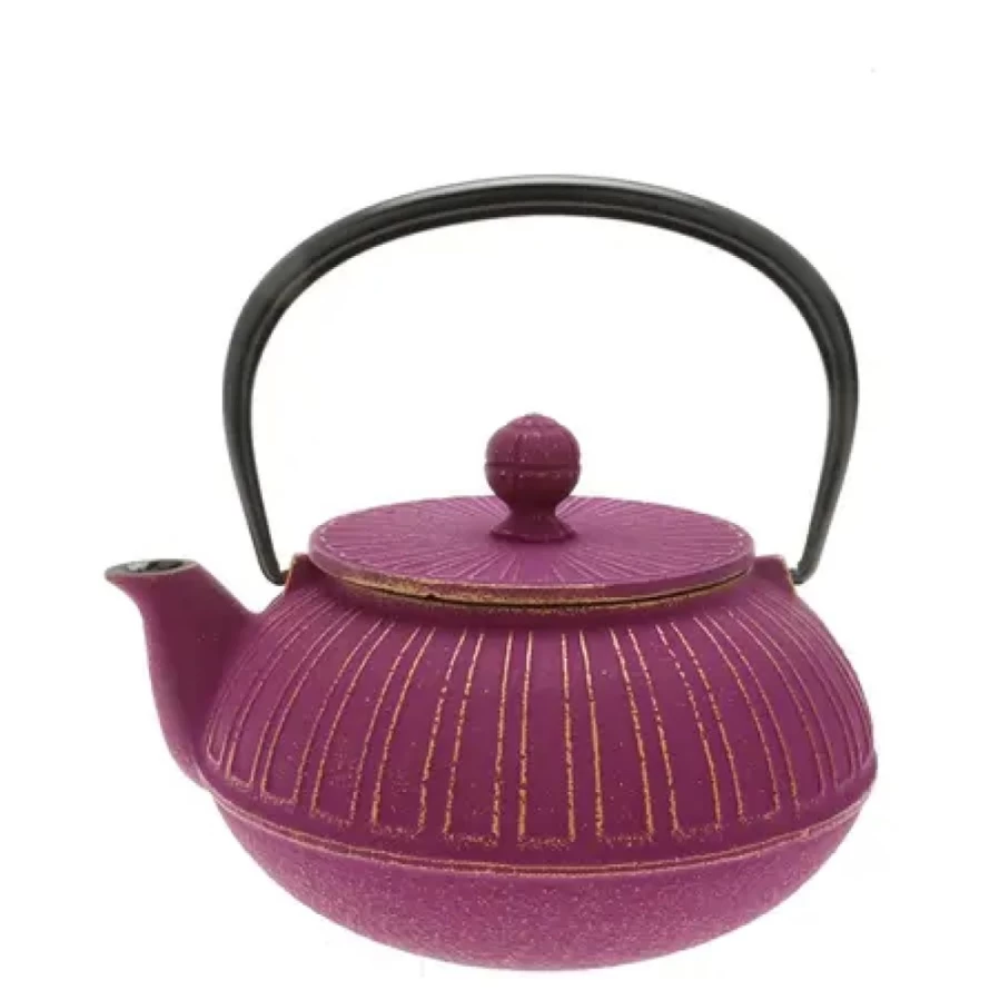 Miya Company Cast Iron Teapot with Gold Purple Chrysanthemum Design - Handcrafted Japanese Style Pot for Tea Lovers