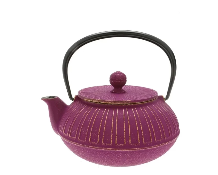 Miya Company Cast Iron Teapot with Gold Purple Chrysanthemum Design - Handcrafted Japanese Style Pot for Tea Lovers
