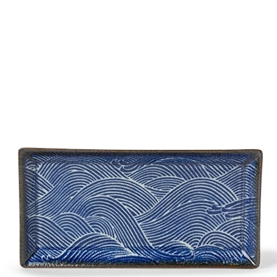 Miya Company Aranami Wave Rectangle Plate - Handcrafted Ceramic Dinnerware for Modern Dining