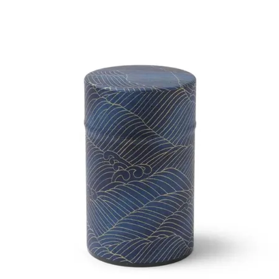 Miya Company Indigo Gold Waves Tea Canister - Airtight Storage Container for Loose Leaf Tea