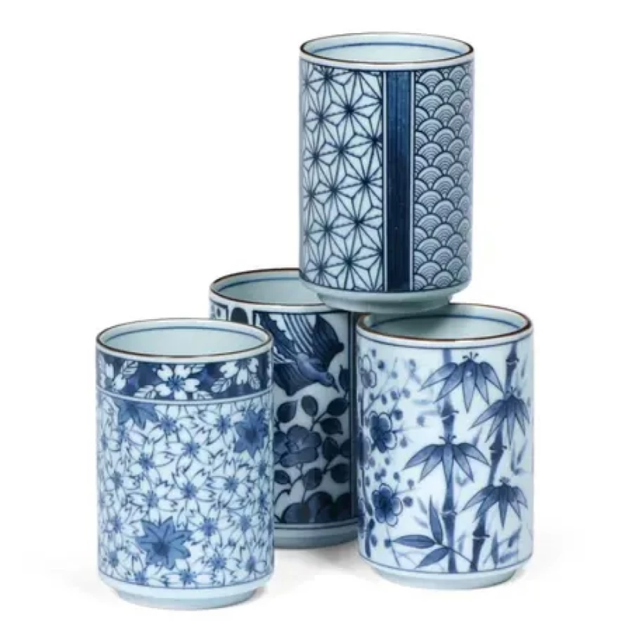 Miya Company Blue Floral 8 Oz. Teacup Set - Handcrafted Porcelain Tea Cups with Saucers, Elegant Gift Set
