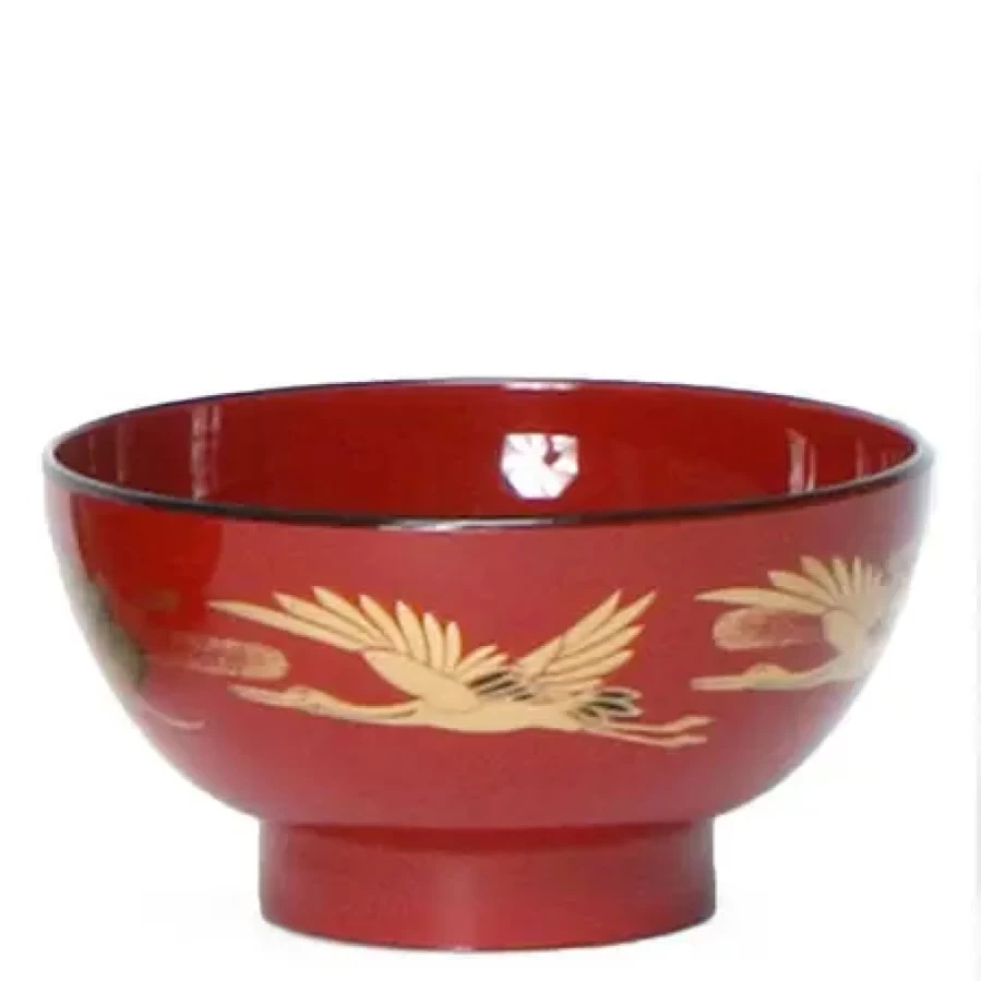 Miya Company 4.5" Red Crane Ceramic Soup Bowl - Handcrafted Asian Inspired Diningware
