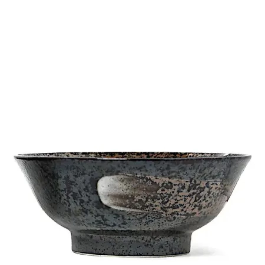 Miya Company 8.25" Brush Stroke Design Ceramic Bowl - Handcrafted Decorative Serving Dish