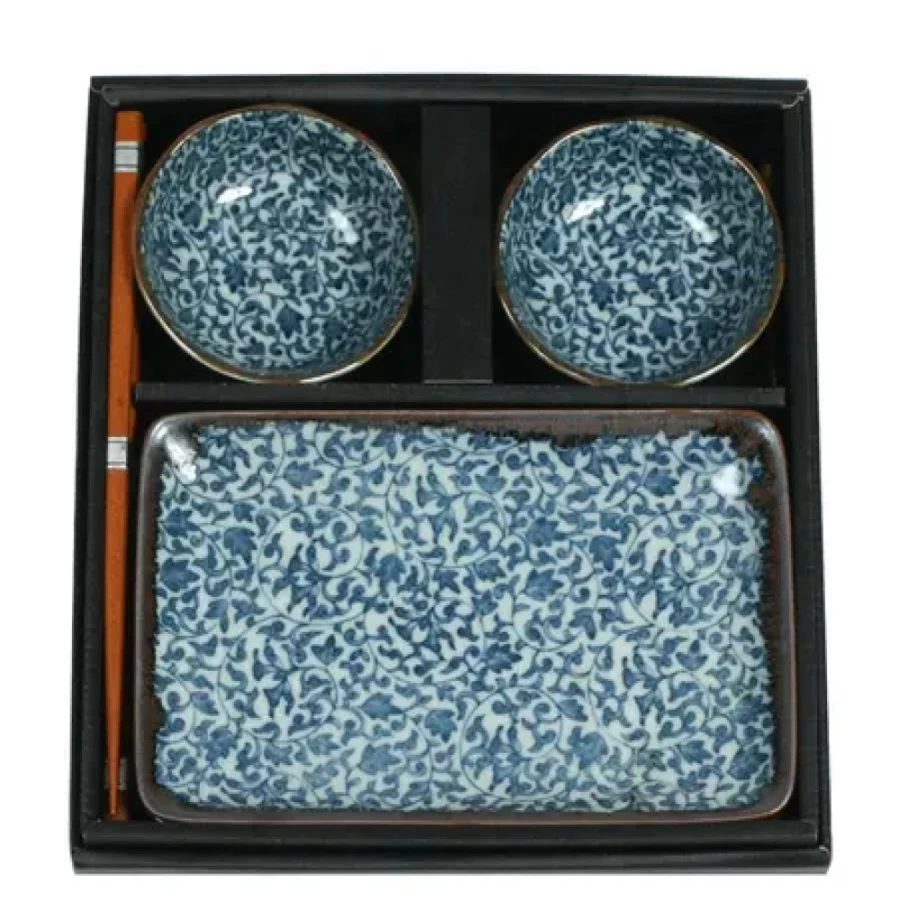 Miya Company Kyo Karakusa Traditional Japanese Sushi Set - Handcrafted Ceramic Plates for Authentic Dining Experience