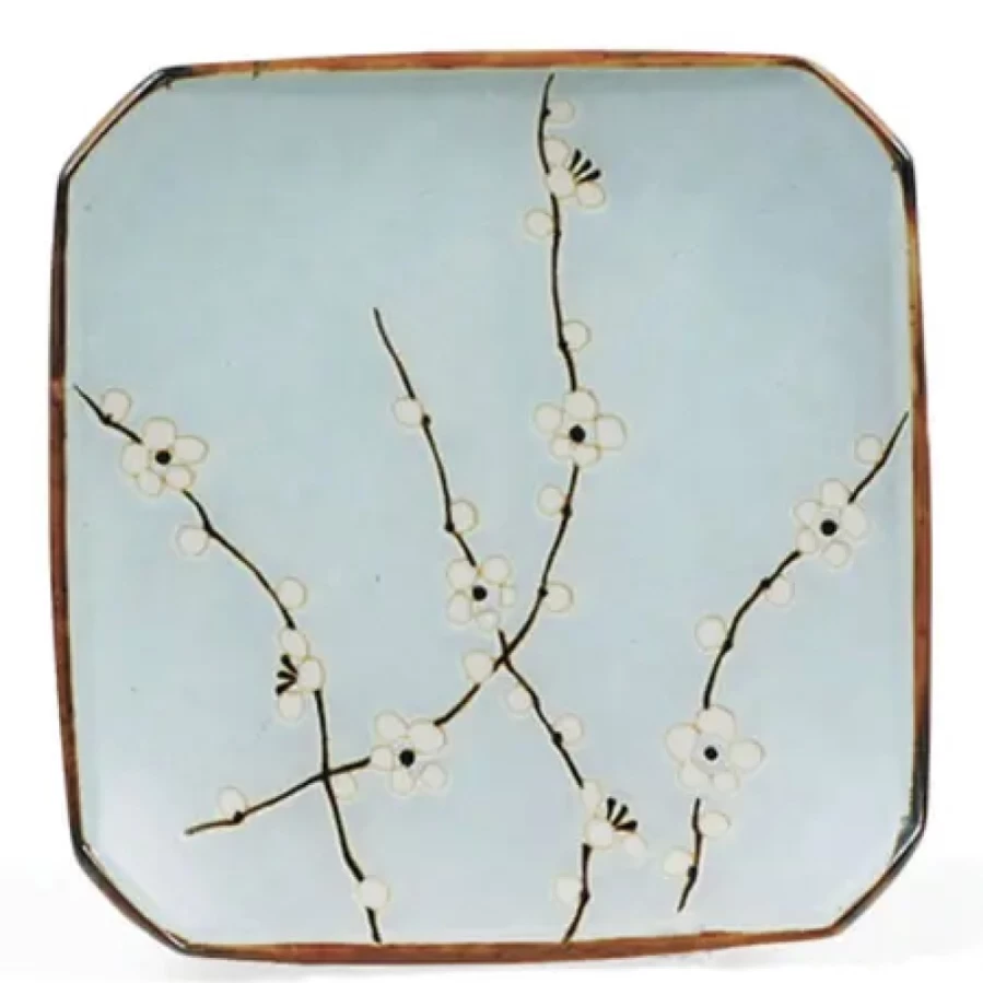 Miya Company Spring Blossoms Decorative Square Plate 5.25 Inch Floral Design Tableware
