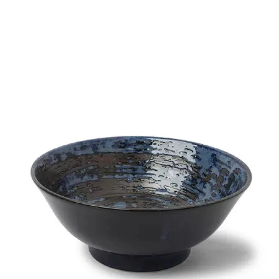 Miya Company 8.25 Inch Blue and Black Swirl Decorative Bowl – Handcrafted Ceramic Serving Dish
