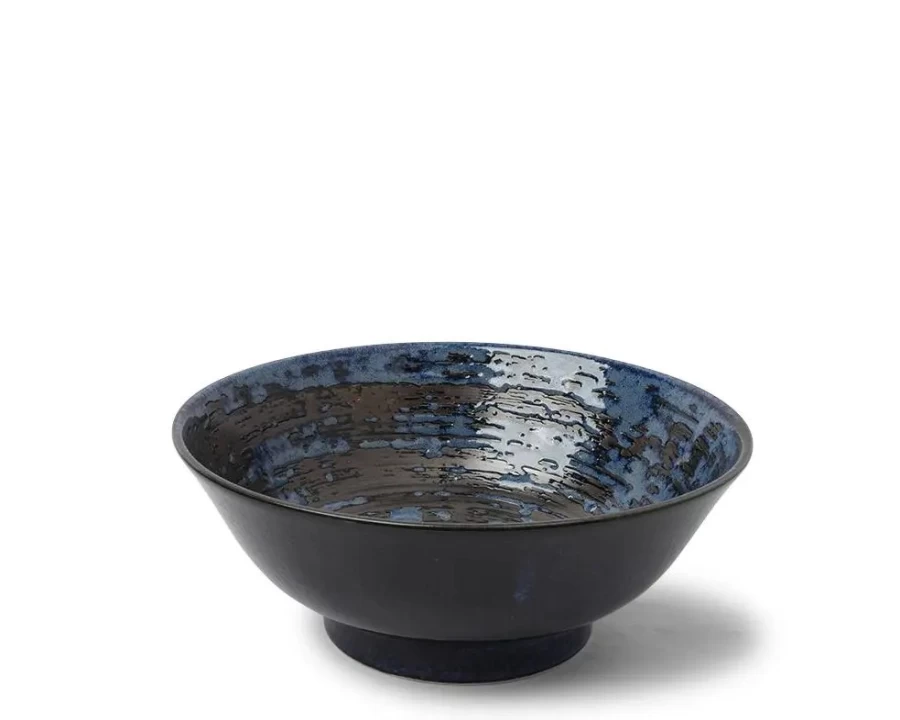 Miya Company 8.25 Inch Blue and Black Swirl Decorative Bowl – Handcrafted Ceramic Serving Dish