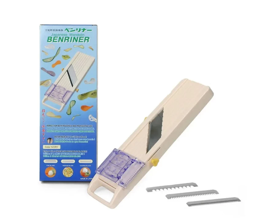 Miya Company Benriner Mandoline Slicer - Professional Vegetable Cutter for Precision Slicing, Grating, and Julienne - Ivory Kitchen Tool