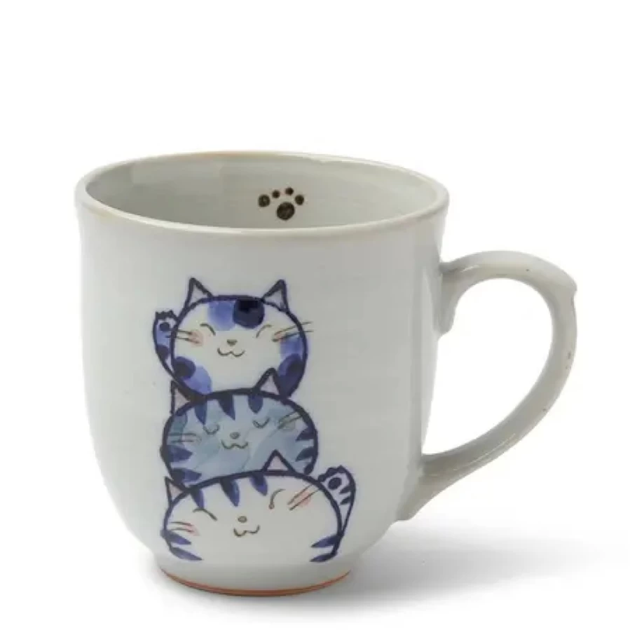"Miya Company Blue Cat Trio Ceramic Coffee Mug - Set of 3"