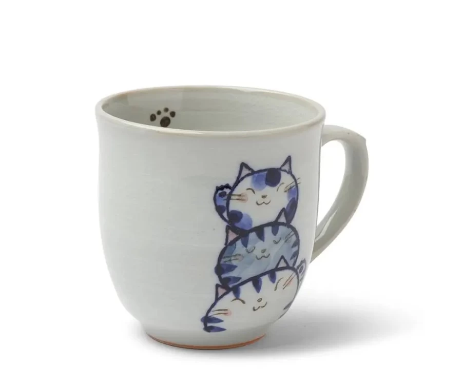 "Miya Company Blue Cat Trio Ceramic Coffee Mug - Set of 3"