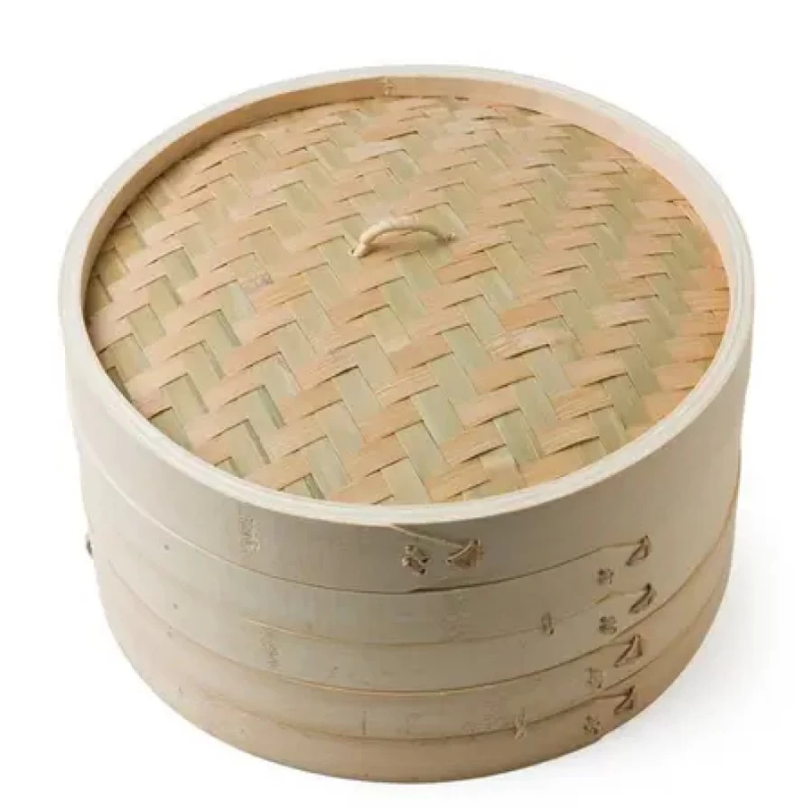 "MIYA COMPANY 12 Inch Bamboo Steamer Set – Natural Wooden Dim Sum & Dumpling Cookware for Healthy Cooking"