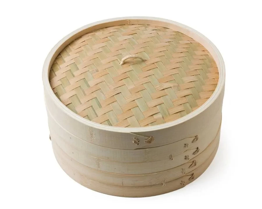 "MIYA COMPANY 12 Inch Bamboo Steamer Set – Natural Wooden Dim Sum & Dumpling Cookware for Healthy Cooking"