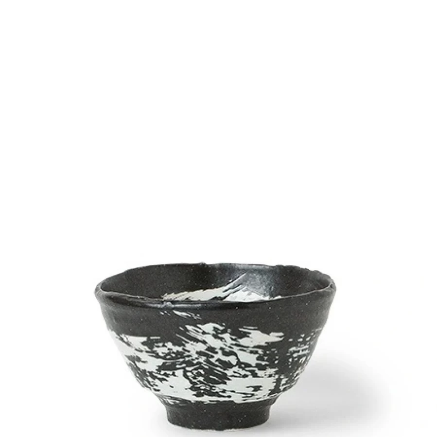 Miya Company White Brush Stroke Ceramic Bowl - 5.5 Inch Decorative Dining Tableware