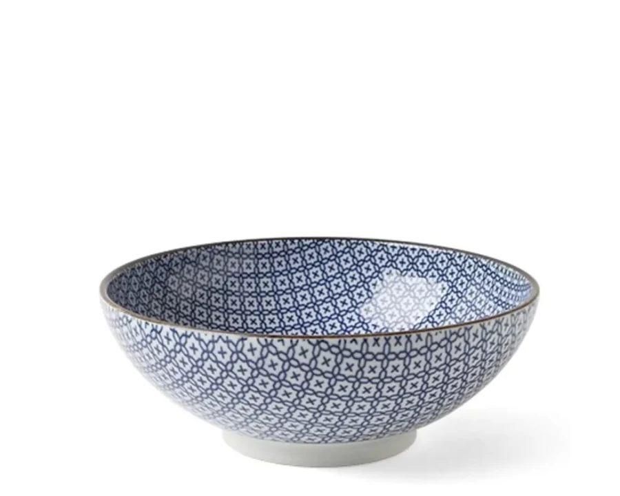 Miya Company Blue & White Mosaic Ceramic Bowl - 8.25 Inch Handcrafted Decorative Serving Dish