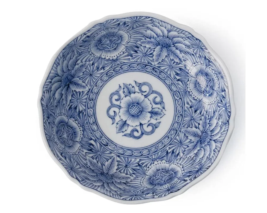 Miya Company 6.75 Inch Ceramic Dessert Plate - Senbyo Botan Floral Design Small Serving Dish for Cake, Pastry, Appetizers