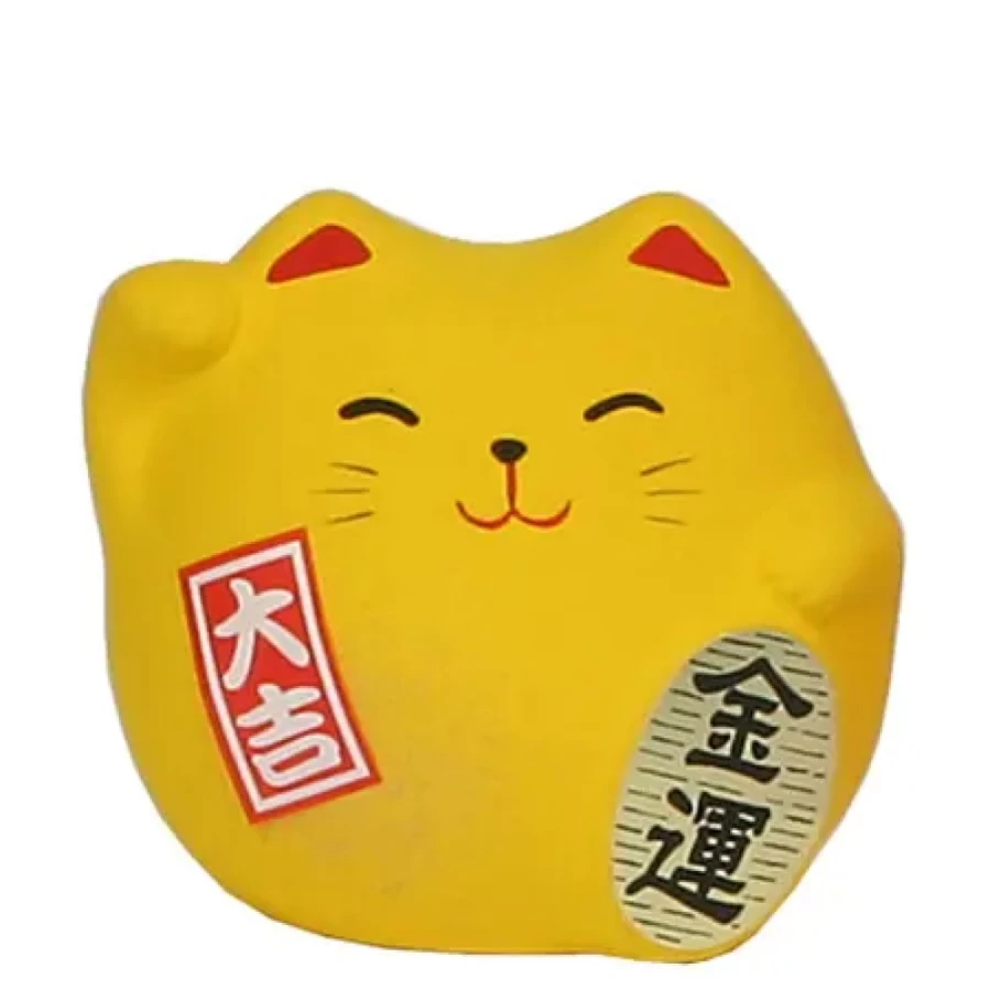 Lucky Feng Shui Cat Figurine 2.25 Inch Yellow for Wealth & Prosperity - Miya Company