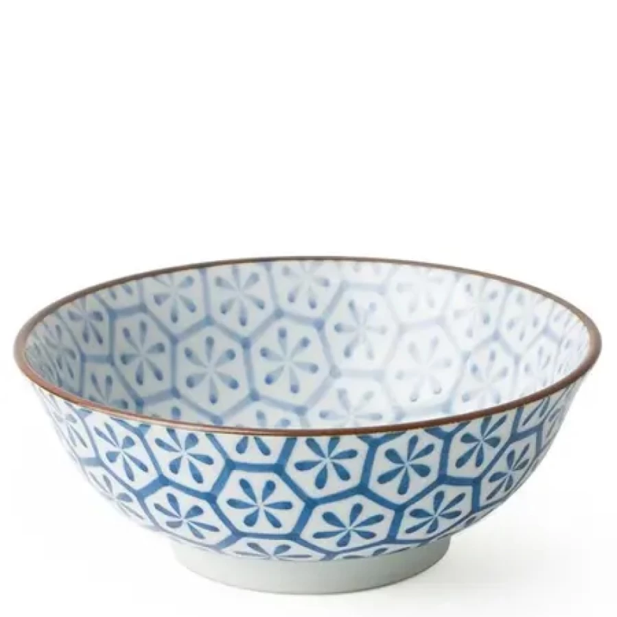 Miya Company Hana Kikkou Ceramic Bowl 7.5 Inch Japanese Style Decorative Serving Dish