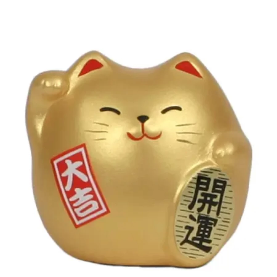 Lucky Gold Feng Shui Cat Statue 2.25 Inch - Wealth Charm by Miya Company