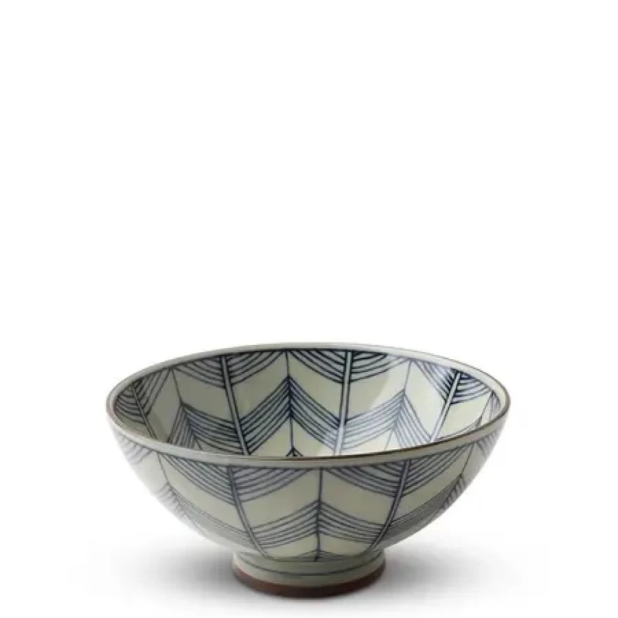 Miya Company Handcrafted Celadon Chevron 5.5 Inch Ceramic Rice Bowl - Premium Asian Dining Tableware