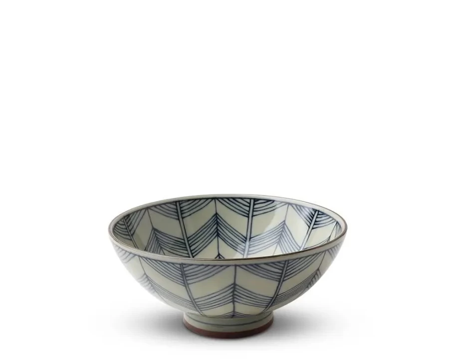 Miya Company Handcrafted Celadon Chevron 5.5 Inch Ceramic Rice Bowl - Premium Asian Dining Tableware