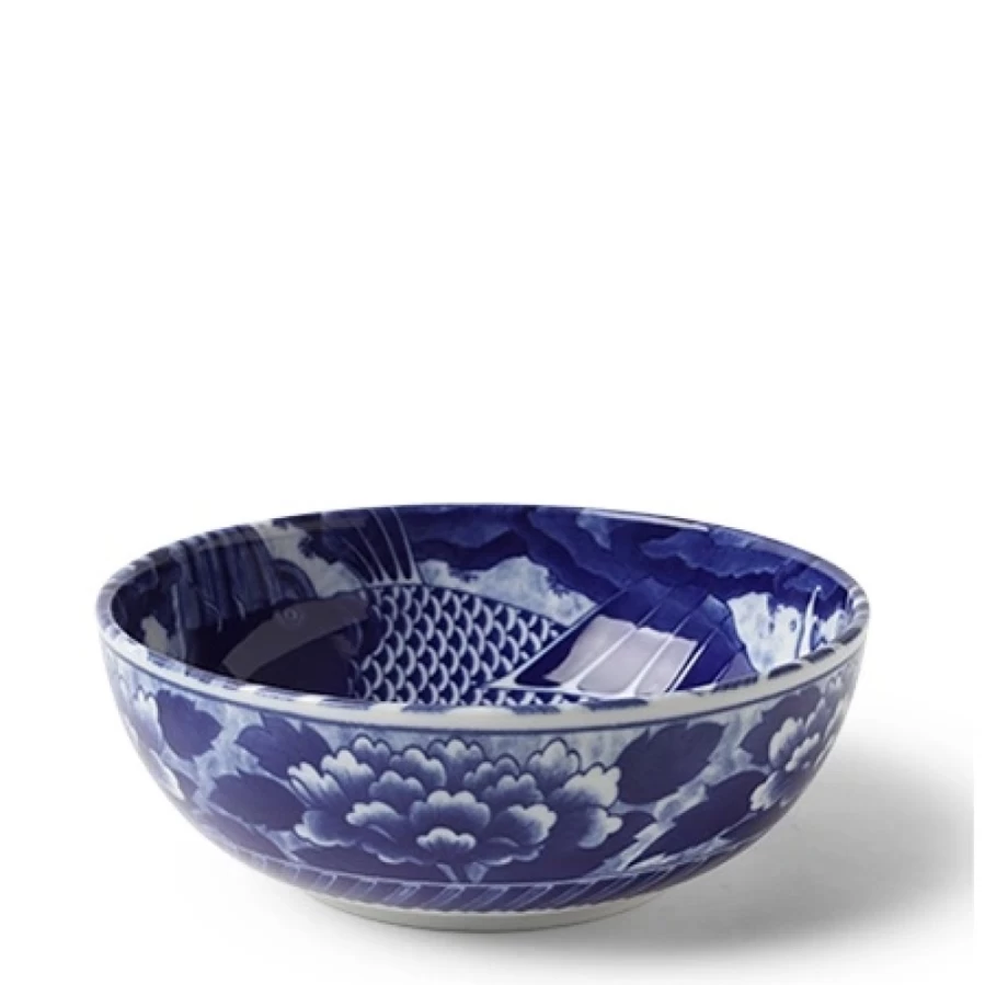 Miya Company Koi Fish Ceramic Bowl - 7.75 Inch Decorative Handcrafted Asian Inspired Serving Dish