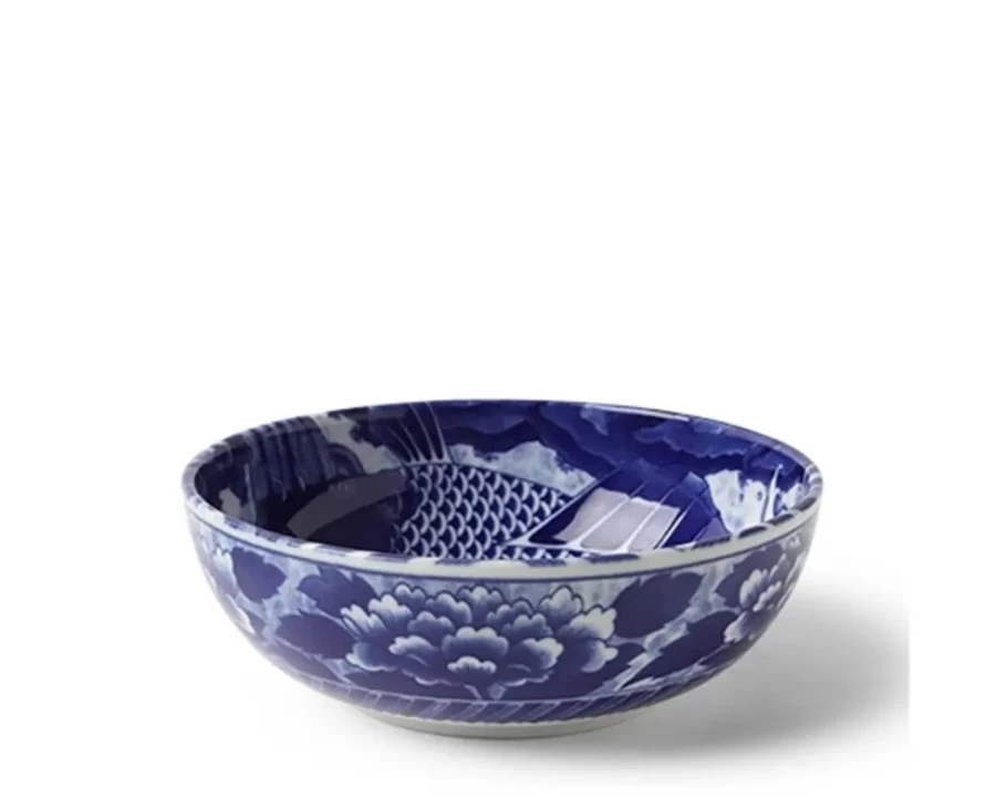 Miya Company Koi Fish Ceramic Bowl - 7.75 Inch Decorative Handcrafted Asian Inspired Serving Dish