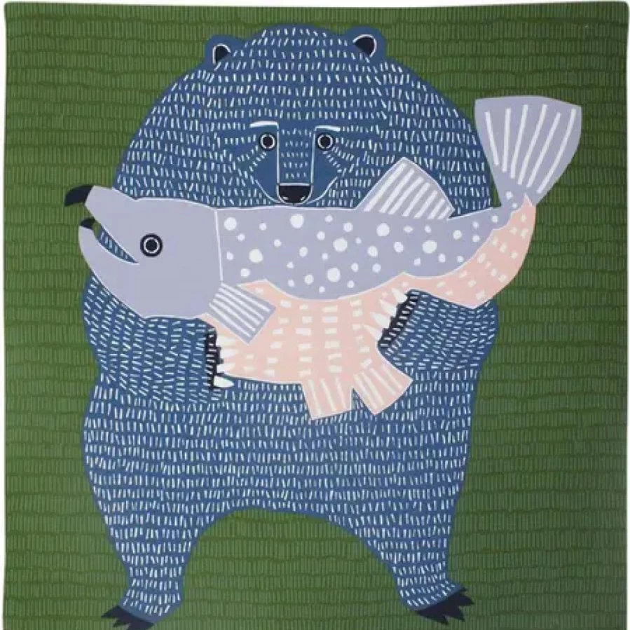 Miya Company Furoshiki Bear Fish Design 41" Square Wrapping Cloth - Japanese Style Gift Wrap